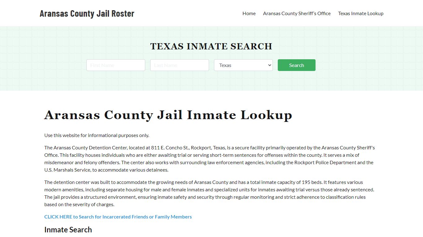 Aransas County Jail Roster Lookup, TX, Inmate Search