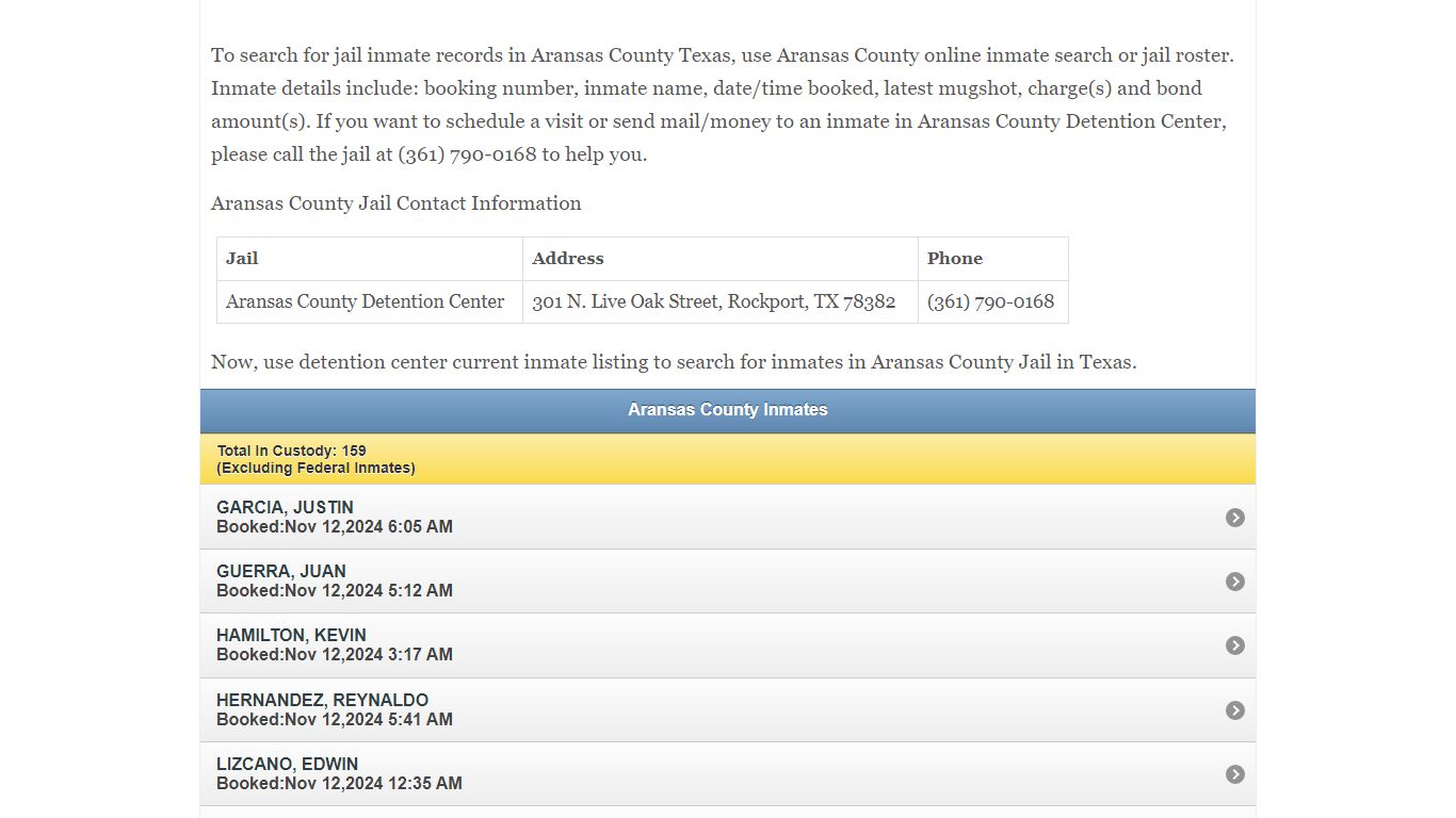 Aransas County Jail Inmate Search